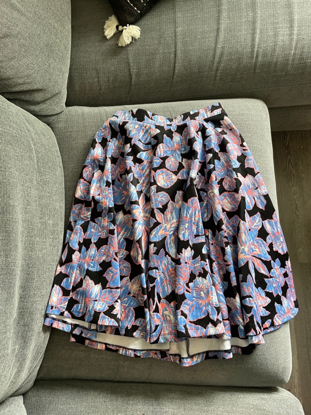 Forever 21 Floral A-Line Skirt in Black with Blue & Pink Flowers